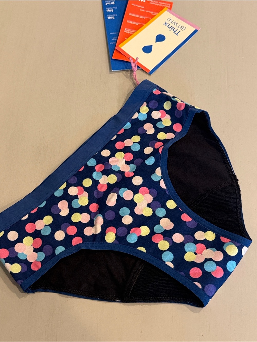 Thinx Navy Multicolor Polka Dot Girls Bikini Bottoms